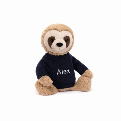 Jellycat Bashful Sloth with Navy Jumper Australia | 216498FYW